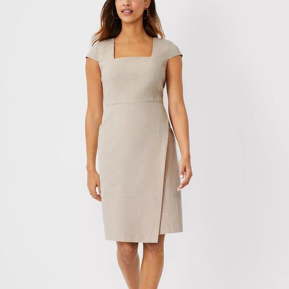 Ann Taylor Dresses & Skirts - ANN TAYLOR Linen Blend Square Neck Faux Wrap Dress Sz 2